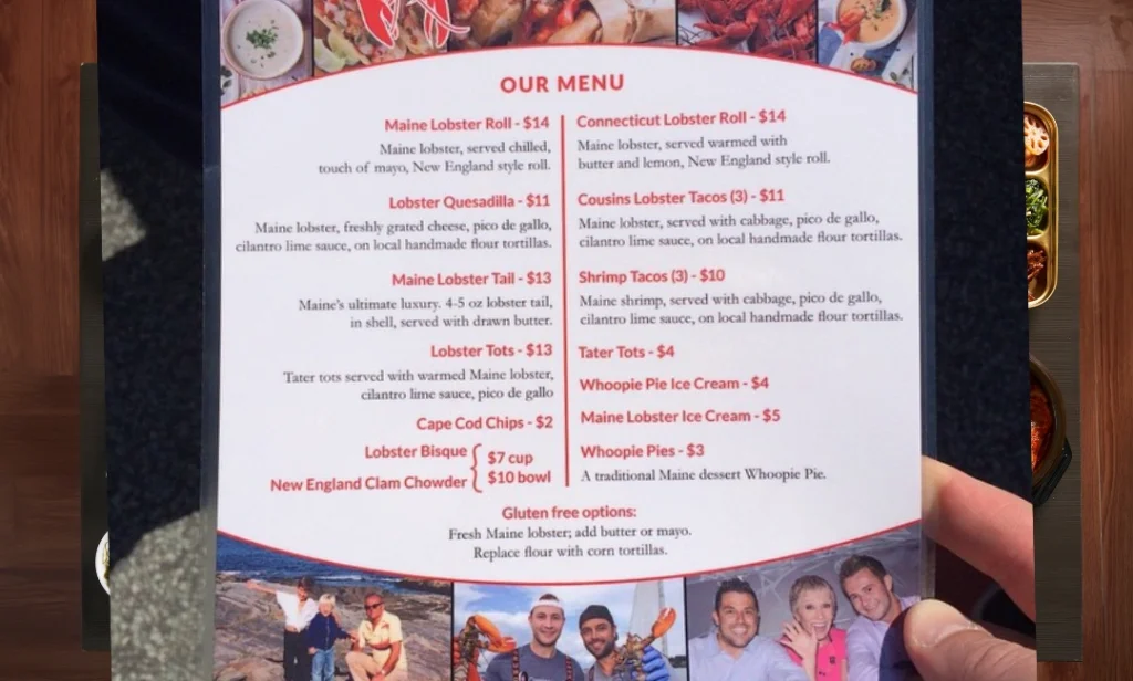 Overview of the Cousins Maine Lobster Truck Menu